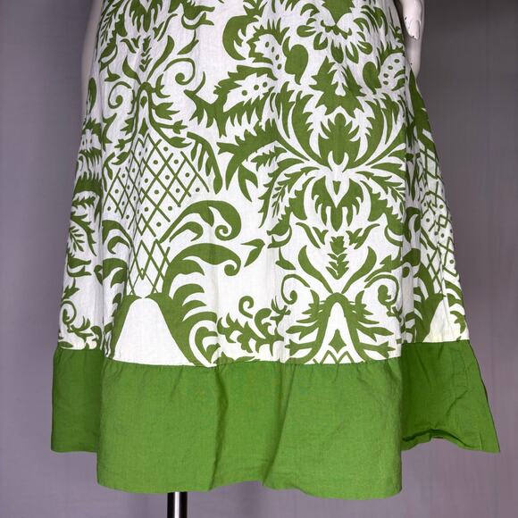 Cassee’s Summer Sundress S Small Knee Length Green White Cotton Damask Dress - Picture 5 of 8